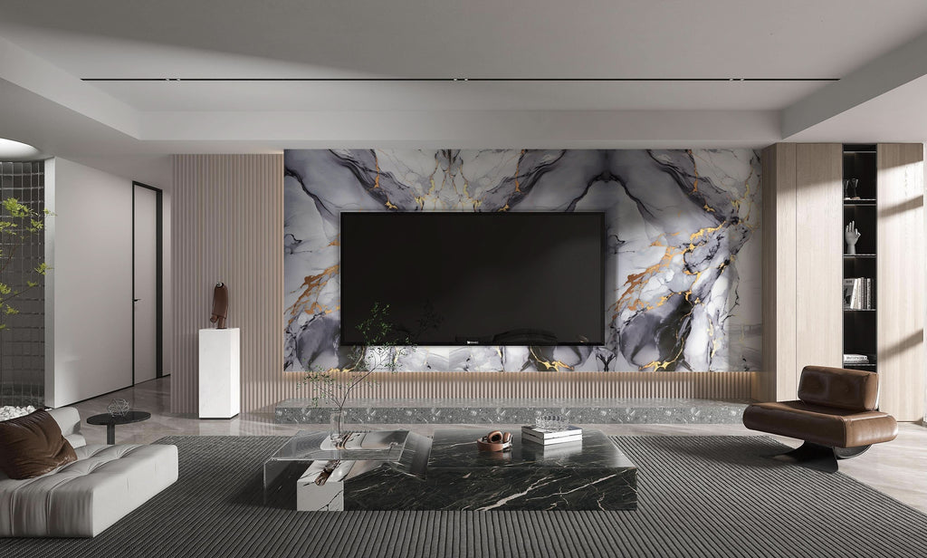 Blue Mist PVC Marble PVC Wall Panel - Waterproof (4x8 ft, 32 sq. ft)