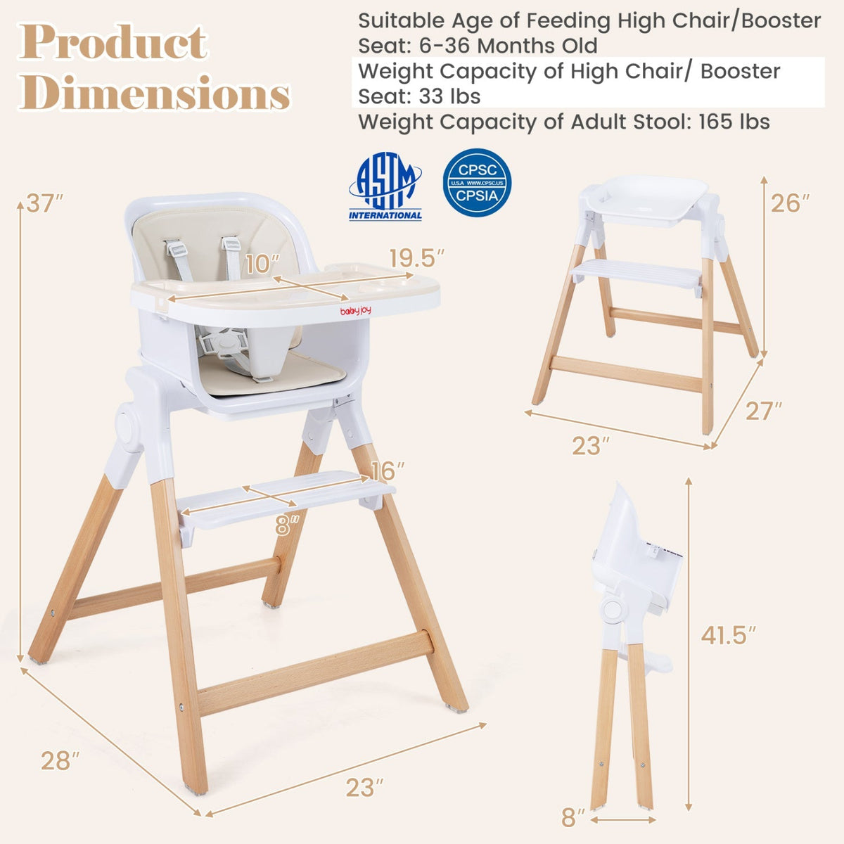 4-in-1 Convertible Baby High Chair with Adjustable Tray