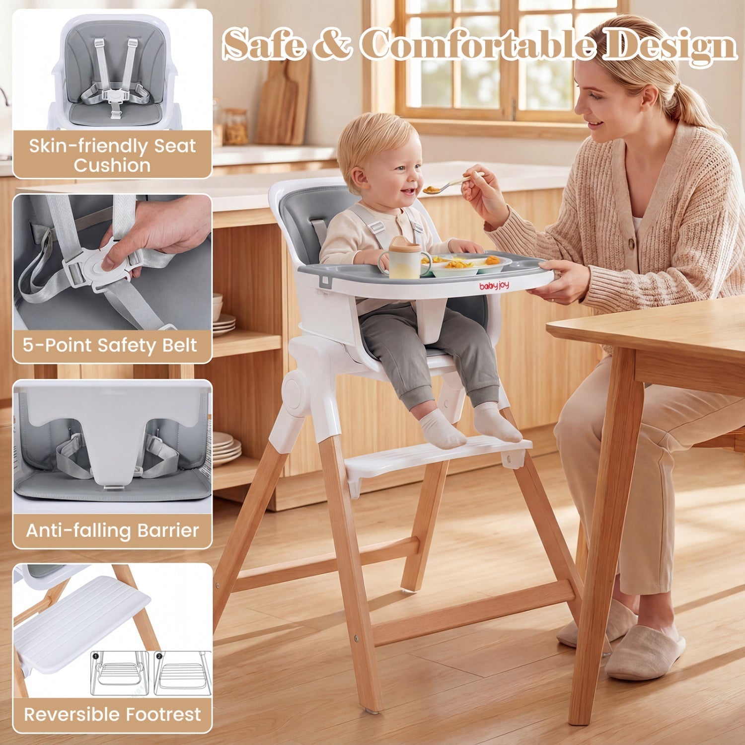 4-in-1 Convertible Baby High Chair with Adjustable Tray