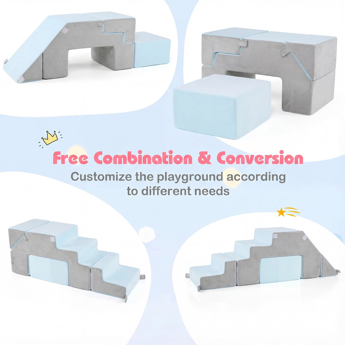 4-in-1 Foam Climbing Blocks Toddler Indoor Climb with Slide-Gray
