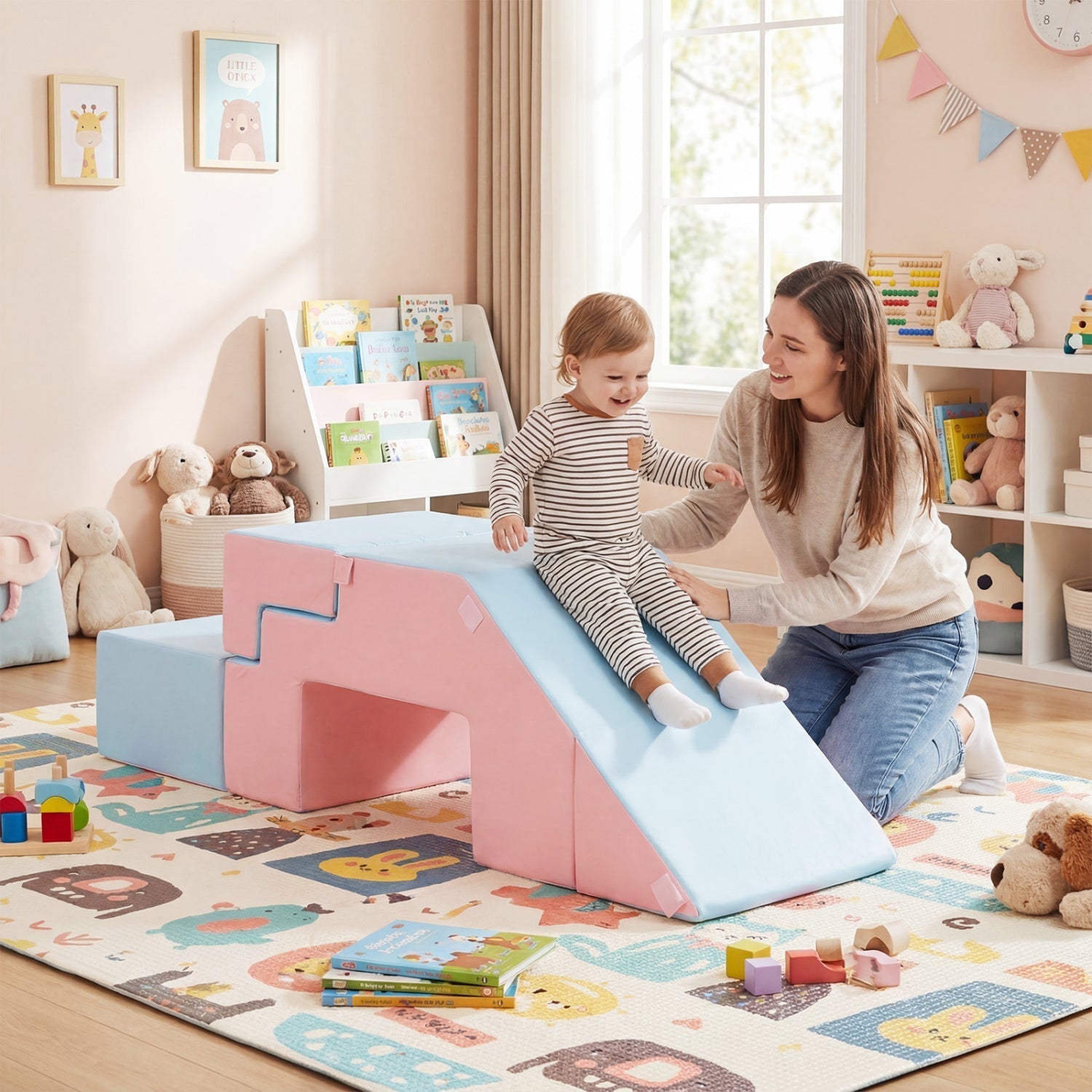 4-in-1 Foam Climbing Blocks with Slide for Toddlers