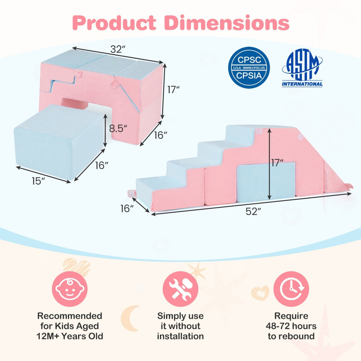 4-in-1 Foam Climbing Blocks with Slide for Toddlers