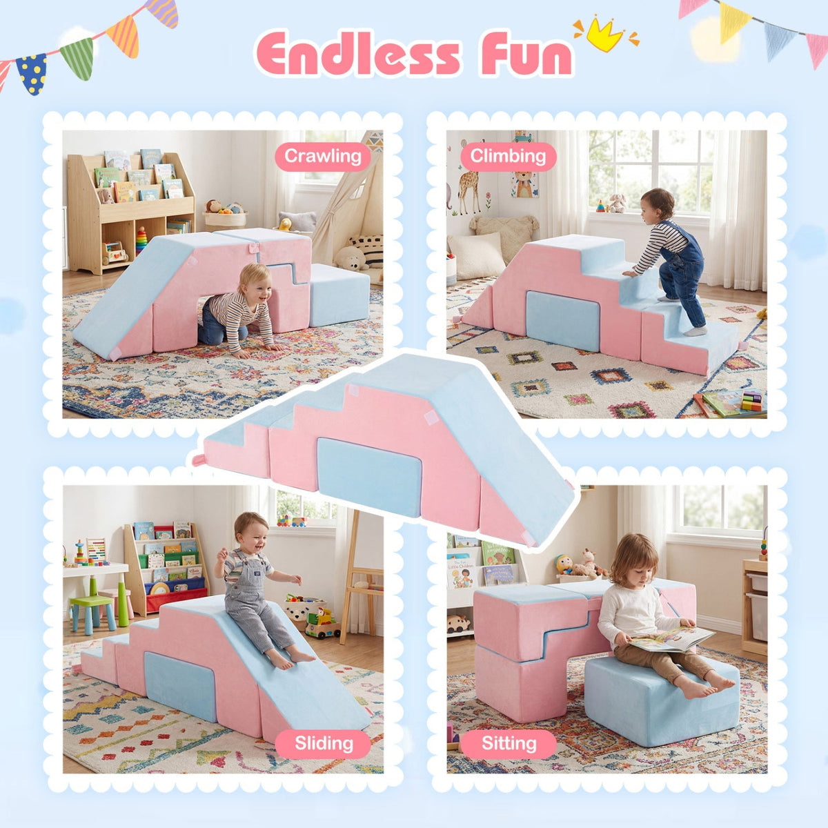 4-in-1 Foam Climbing Blocks with Slide for Toddlers