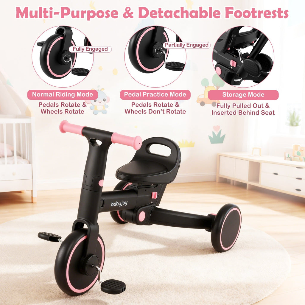 4-in-1 Foldable Toddler Tricycle with Push Handle with Adjustable Seat
