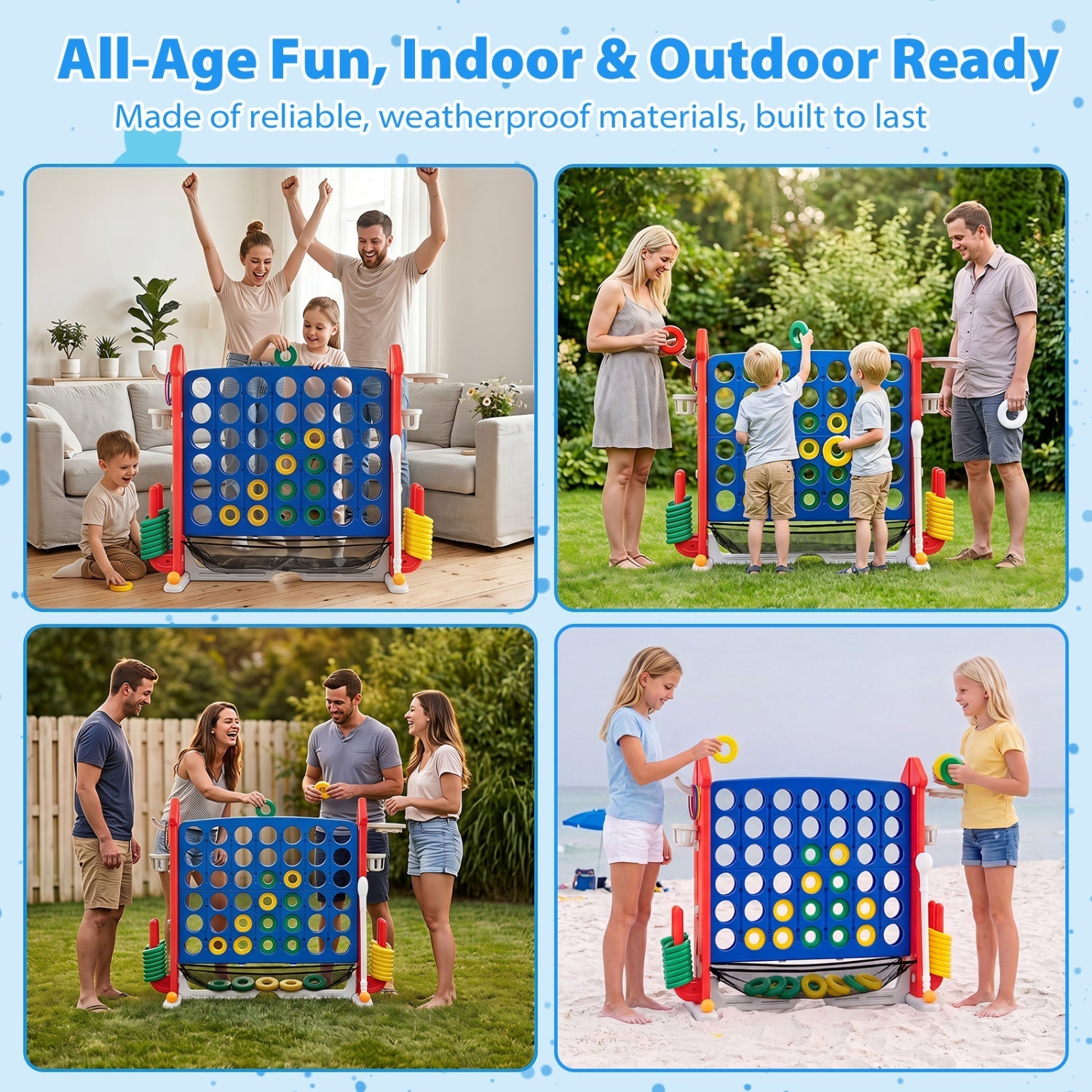 4-in-1 Adjustable Height Connect Game with Carry Bag