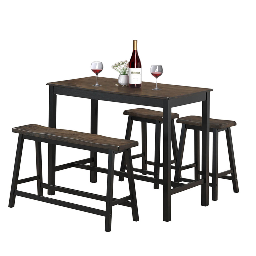 4 Piece Solid Wood Counter Height Dining Table Set-Coffee