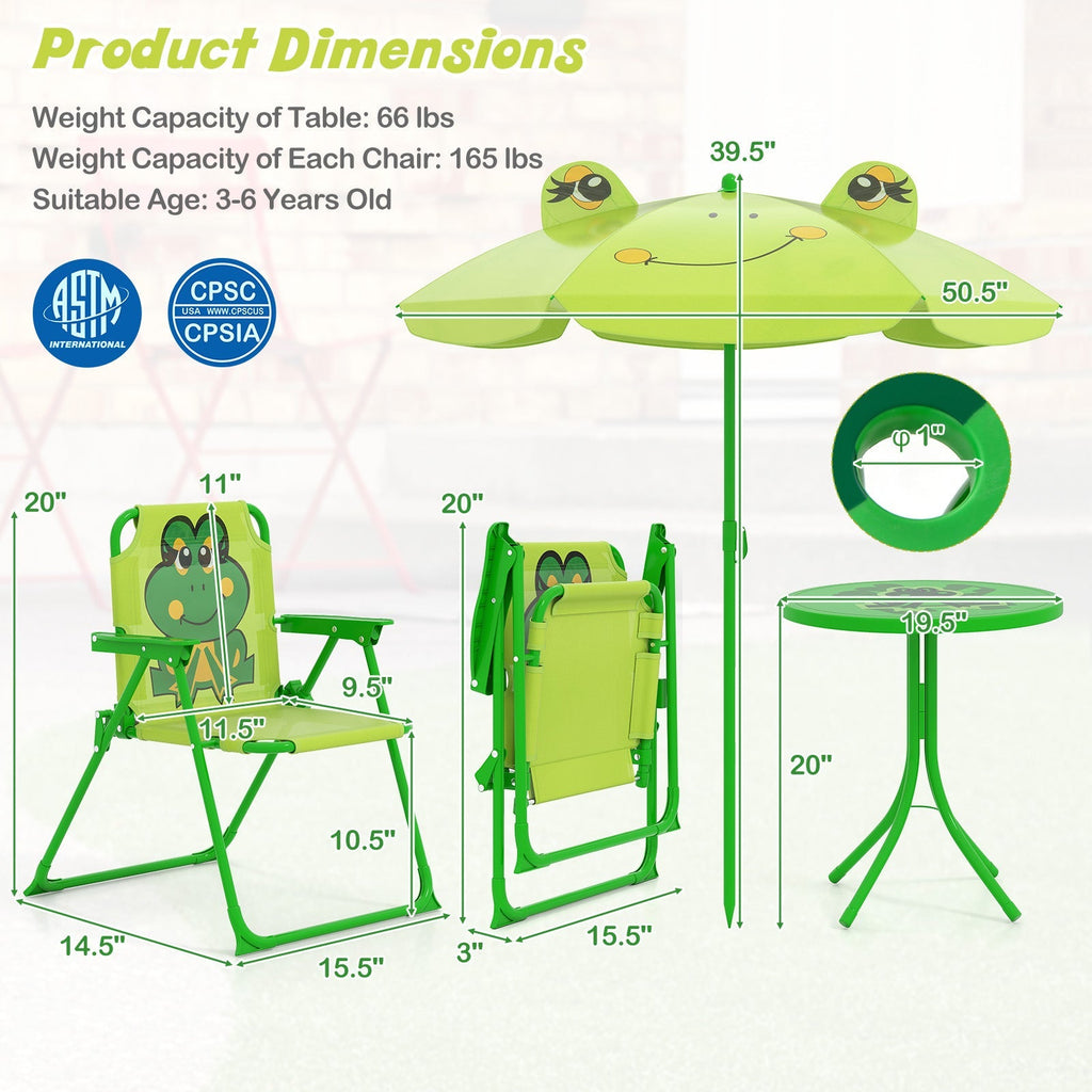 4 Pieces Kids Picnic Set with 2 Folding Chairs and Height Adjustable Umbrella