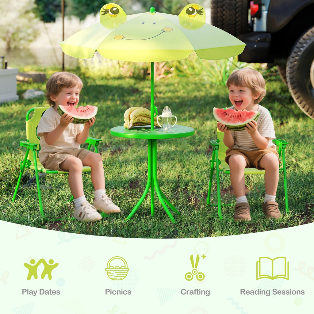 4 Pieces Kids Picnic Set with 2 Folding Chairs and Height Adjustable Umbrella