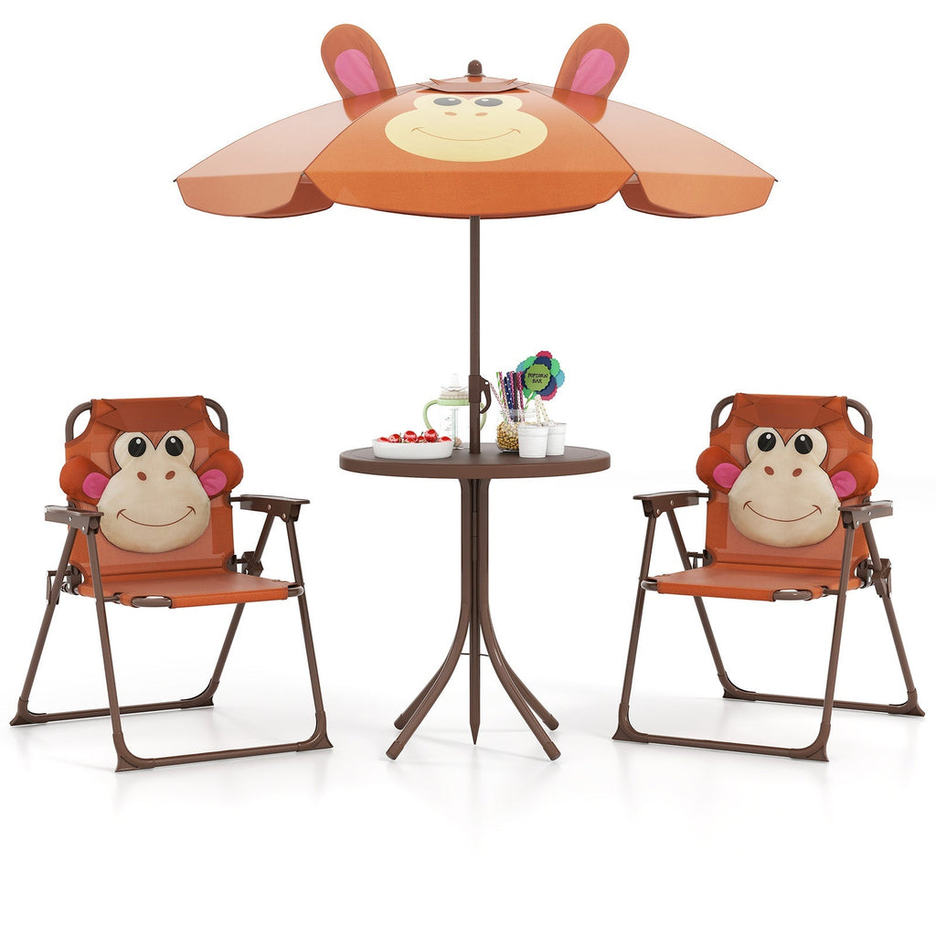 4 Pieces Kids Picnic Set with 2 Folding Chairs and Height Adjustable Umbrella