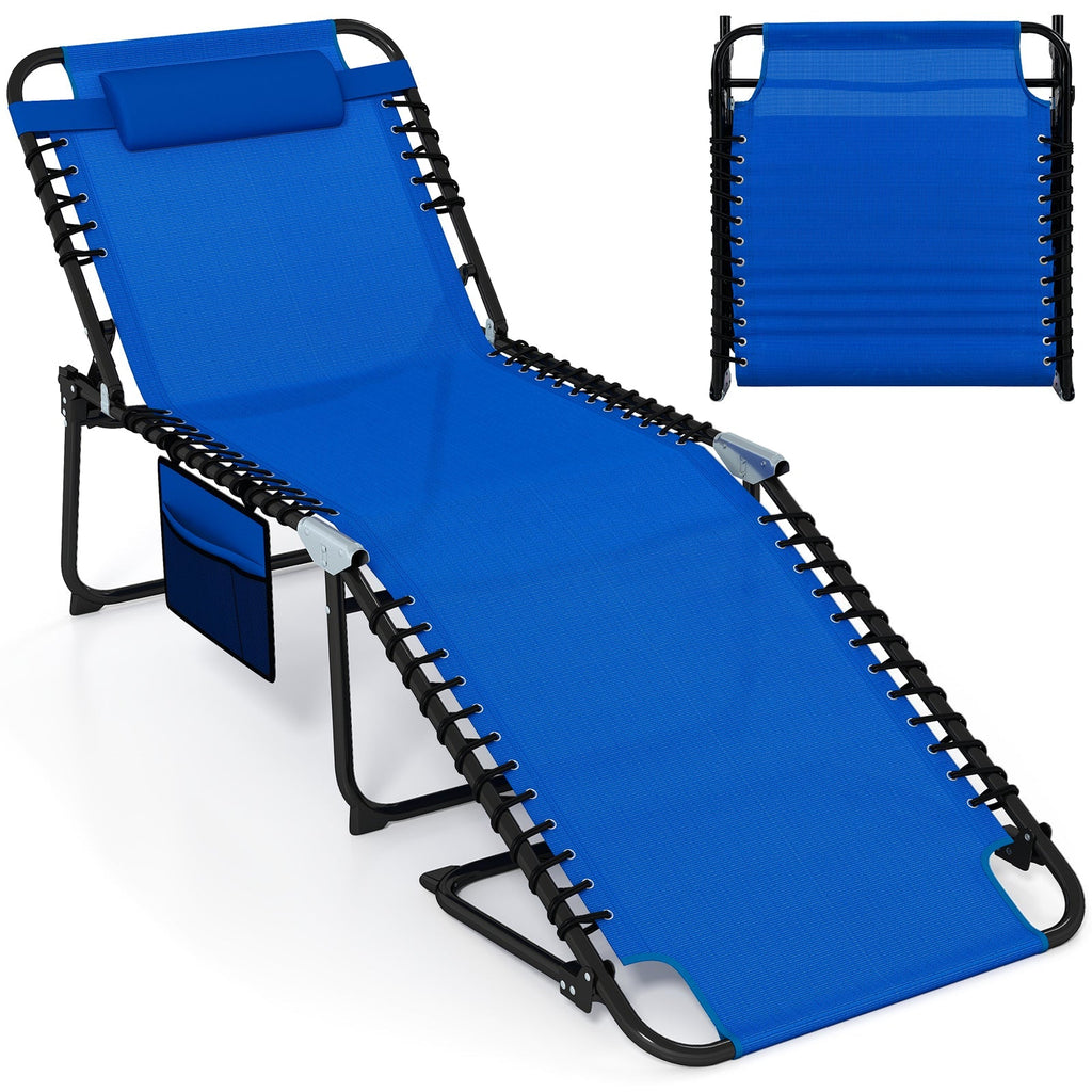 4 Position Folding Lounge Chaise with Adjustable Backrest and Footrest