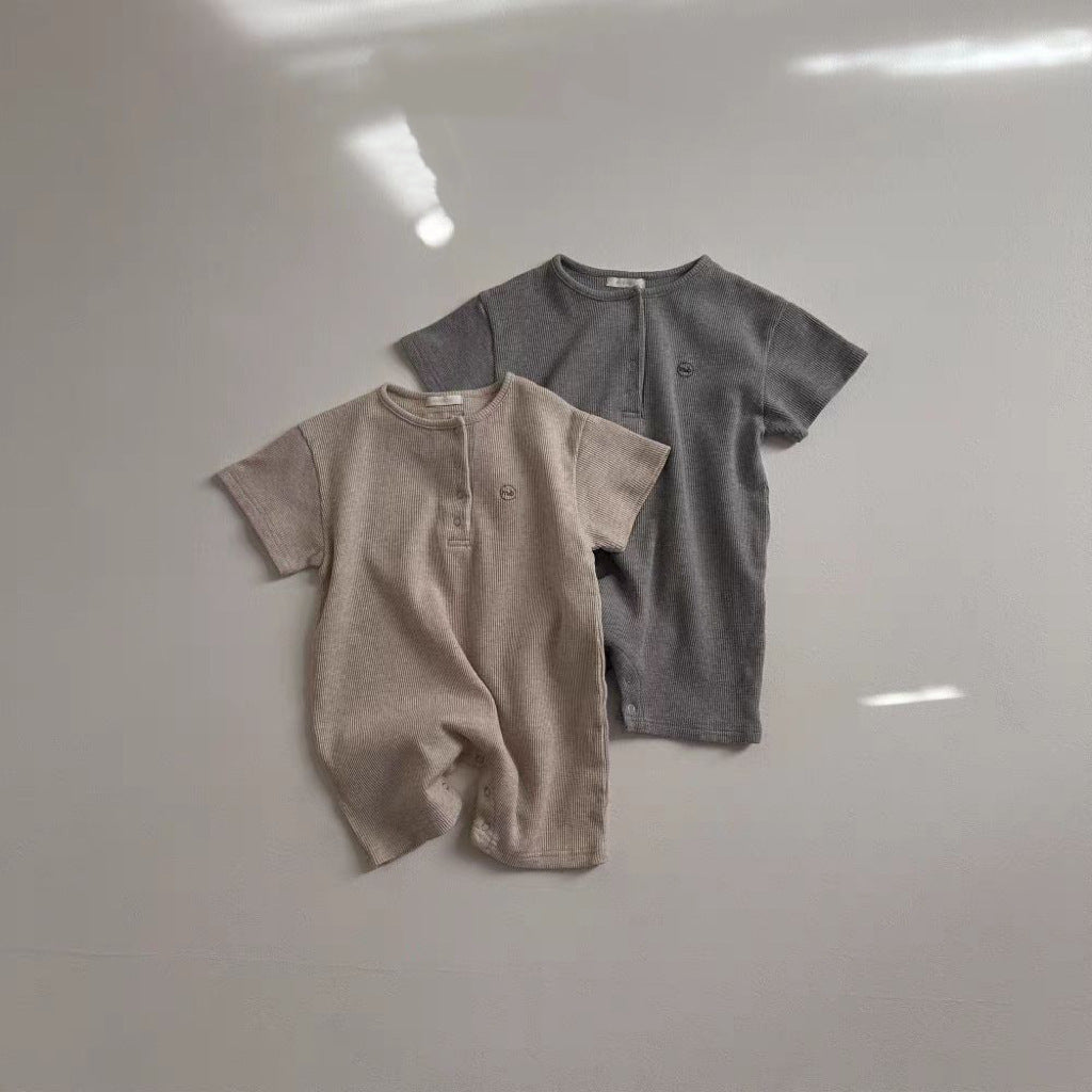 Simple Crew-neck Short-sleeve Jumpsuit For Baby Boys