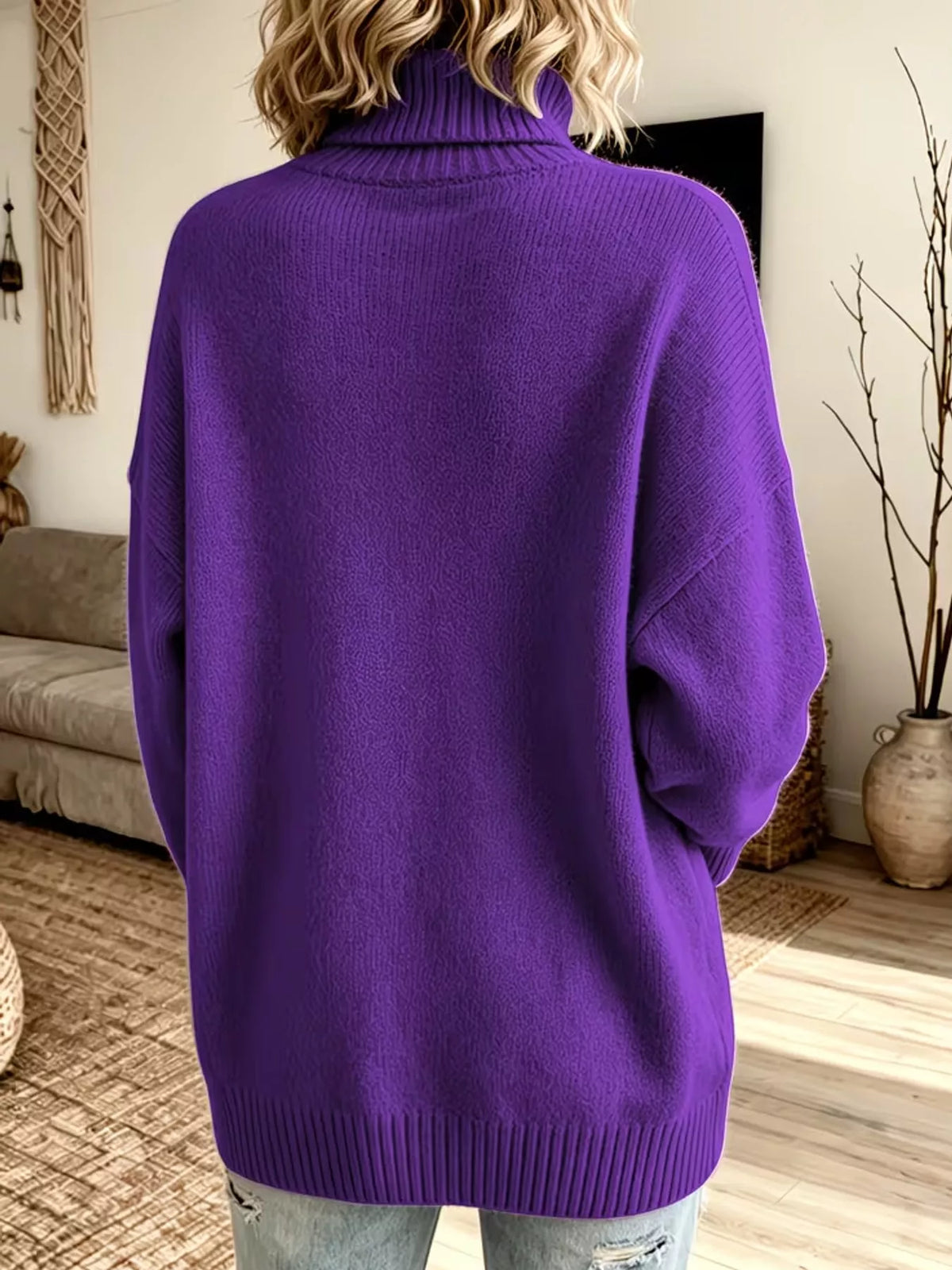 Turtleneck Dropped Shoulder Sweater