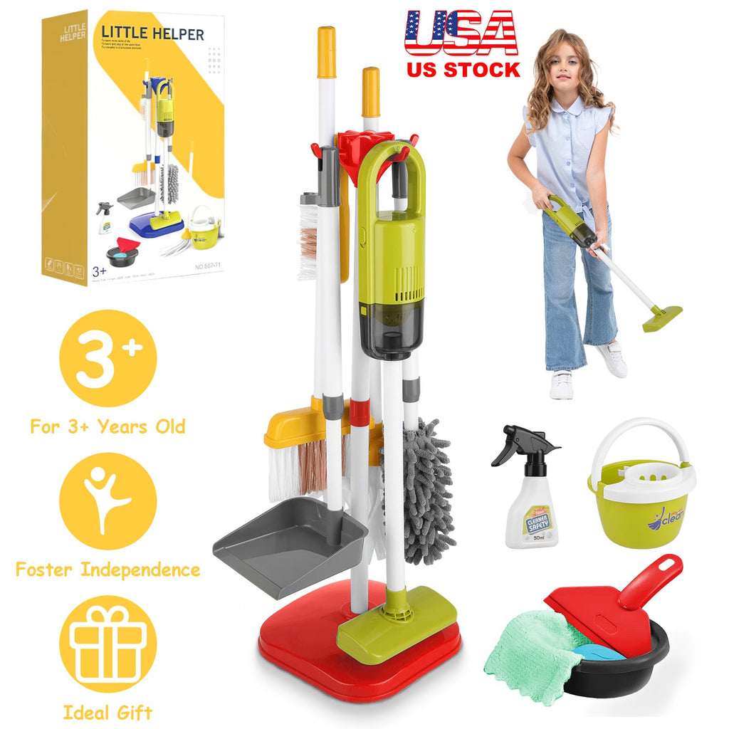 Kids Cleaning Toy Set with Vacuum, Broom & Stand - 14pc