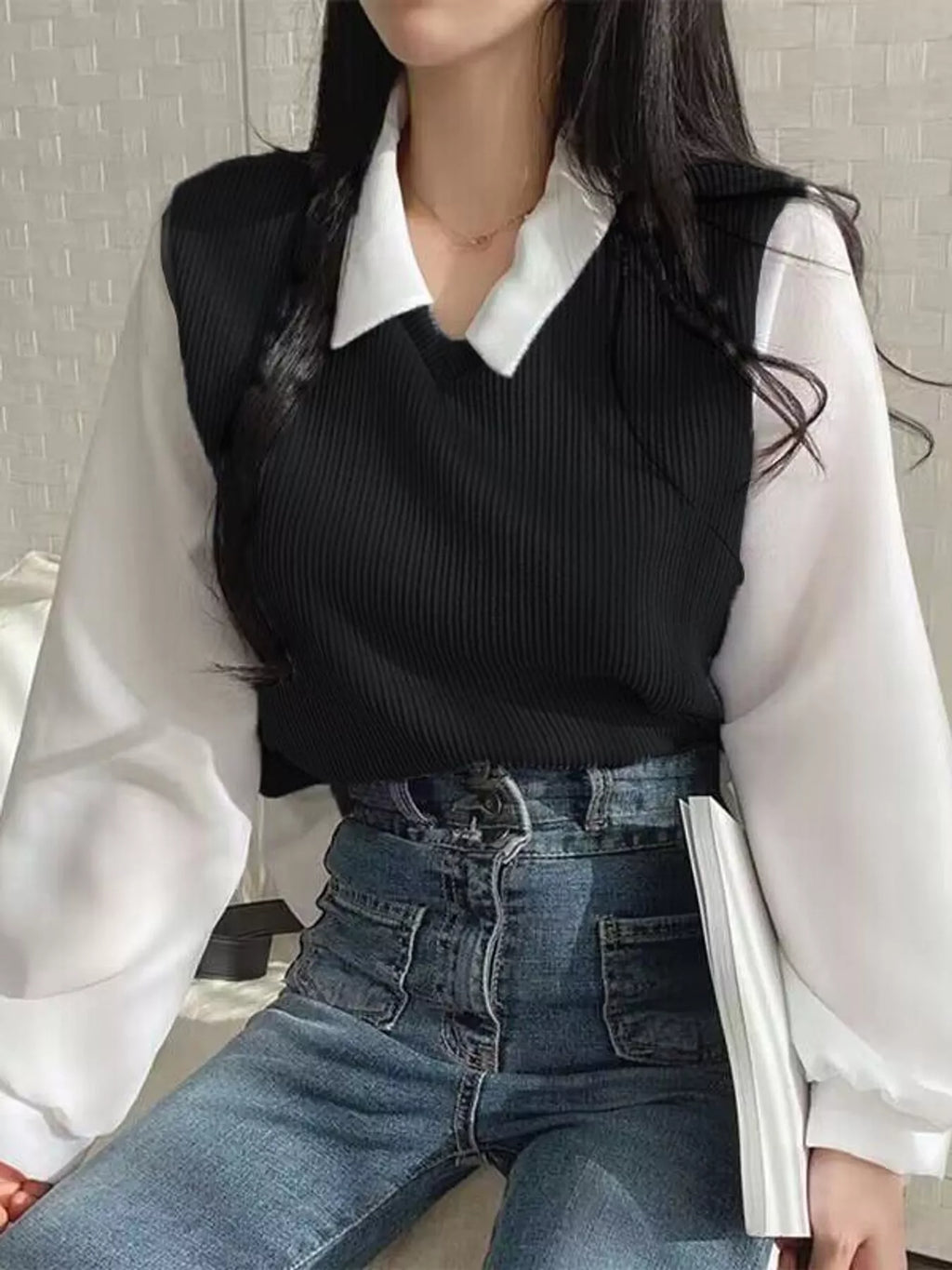 Layered Look Long Sleeve Blouse