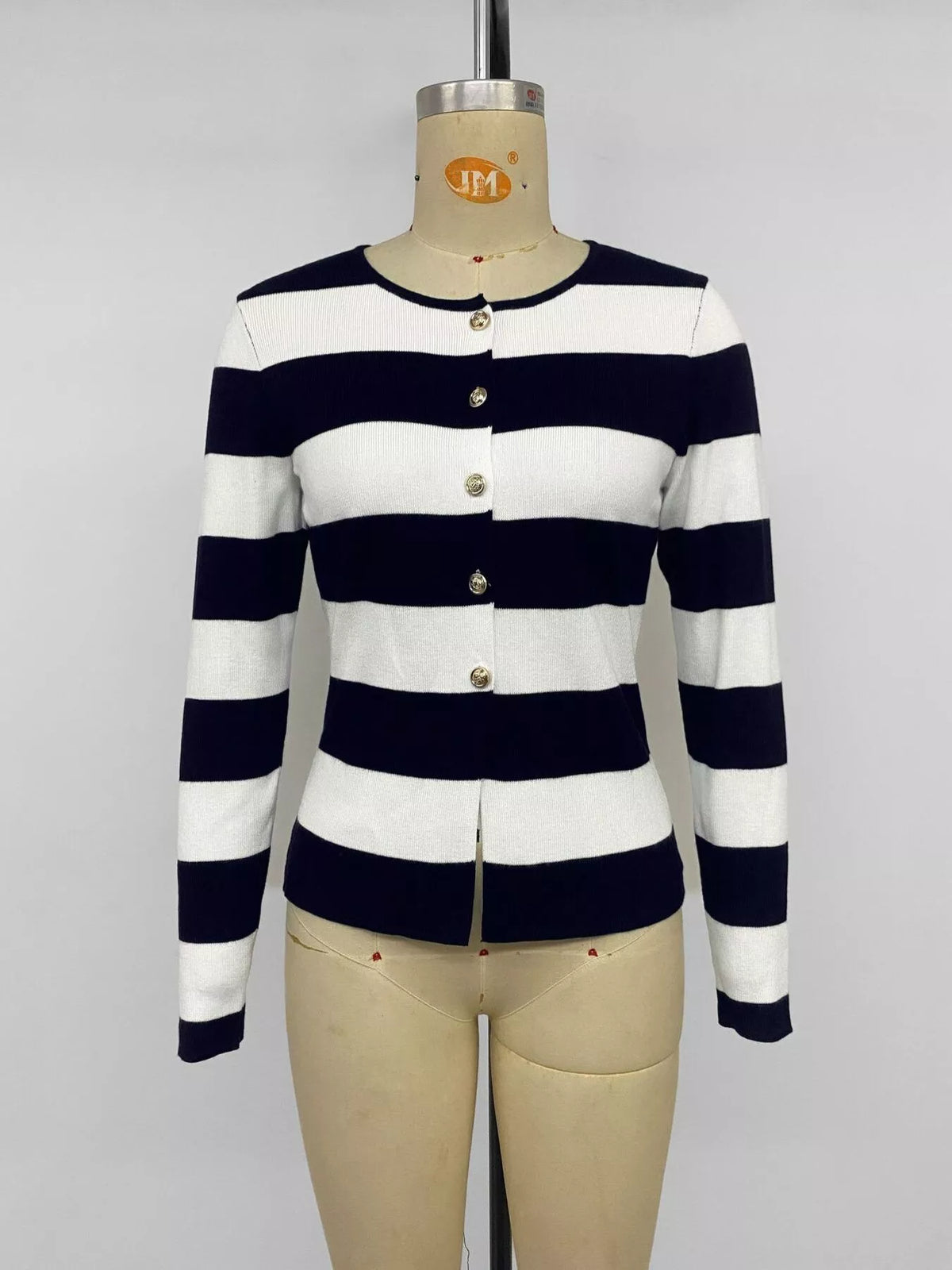 Striped Button-Down Knit Cardigan