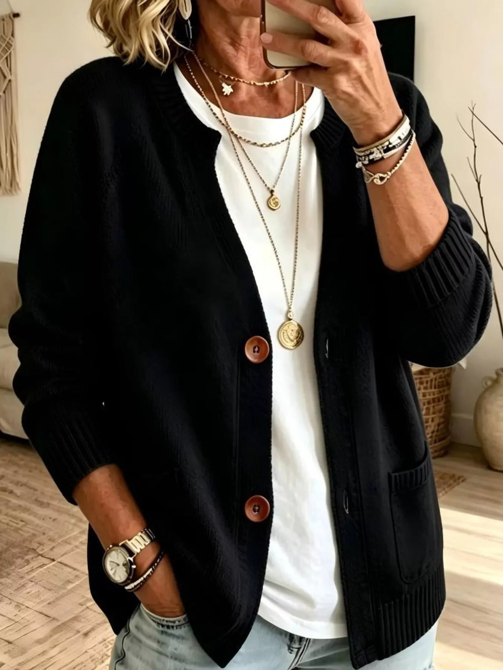Full Size Button-Down Knit Cardigan Plus Size