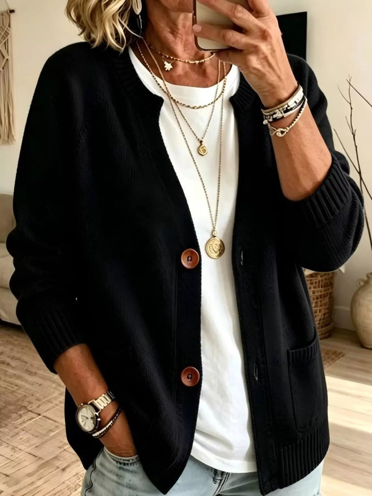 Full Size Button-Down Knit Cardigan Plus Size