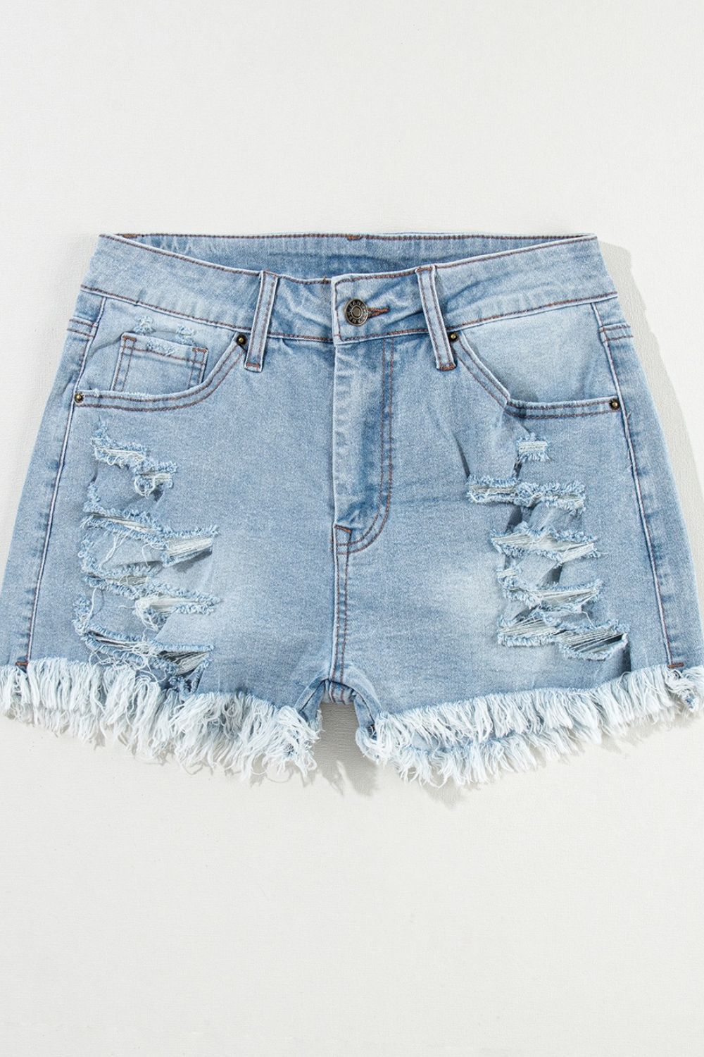 Distressed Raw Hem High Waist Denim Shorts