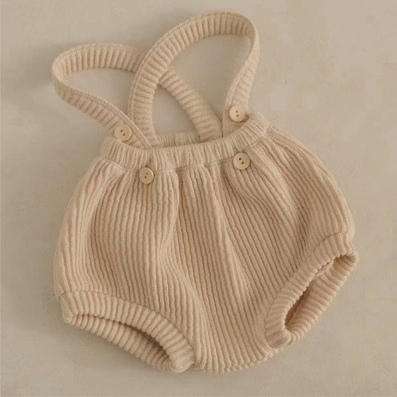 Baby Knitted Suspender Overalls, High-waisted Romper