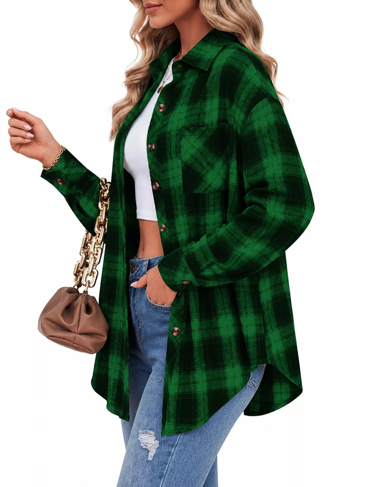 Plaid Button-Down Oversized Shirt