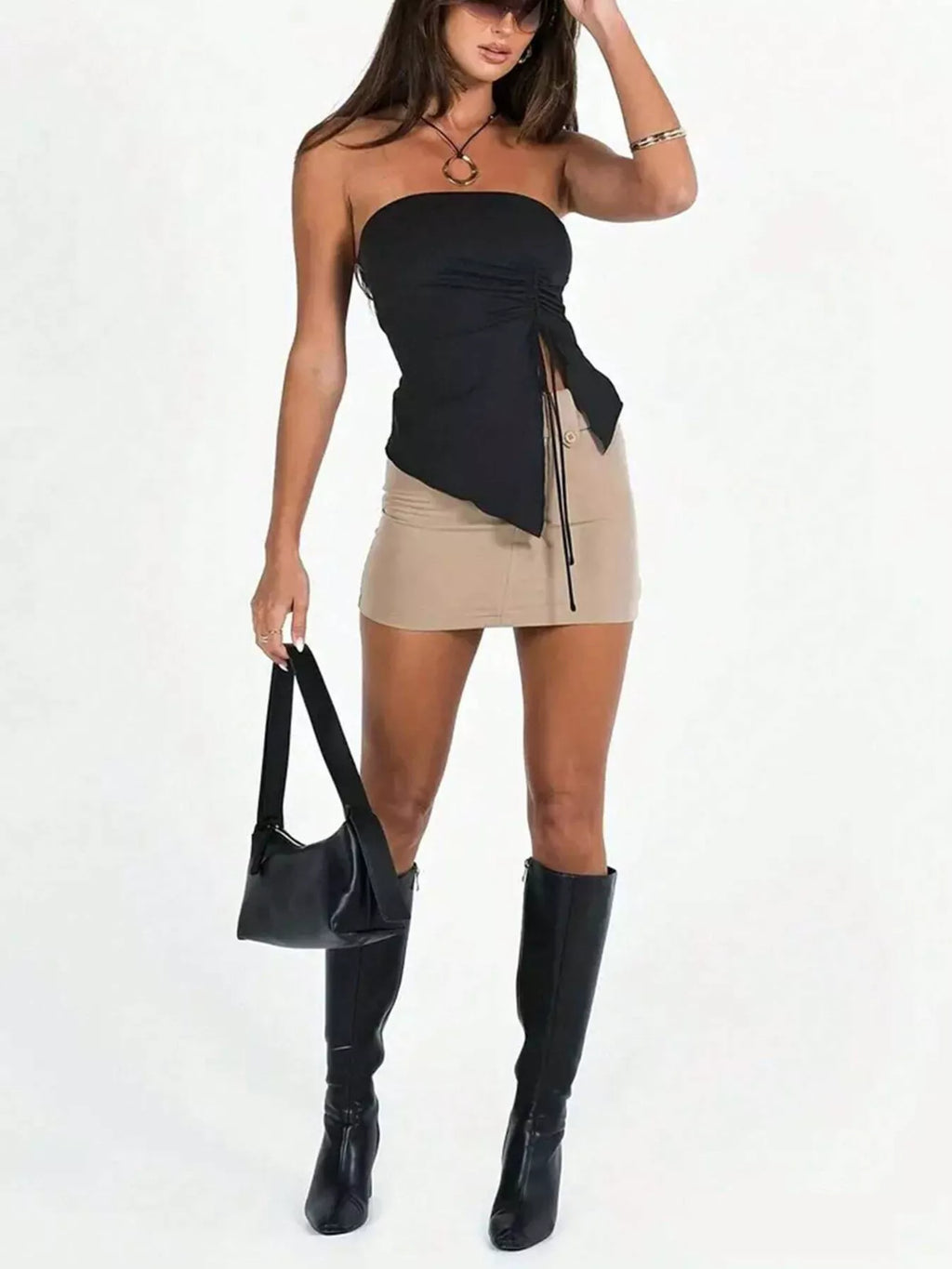 Strapless Ruched Drawstring Cami Top