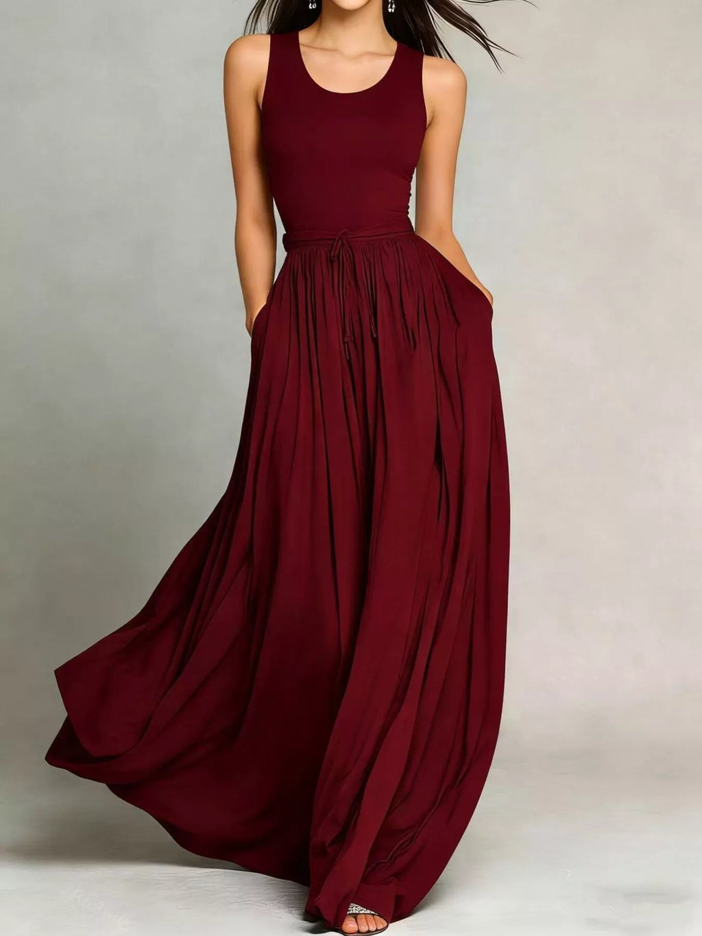 Sleeveless Solid Color Maxi Dress