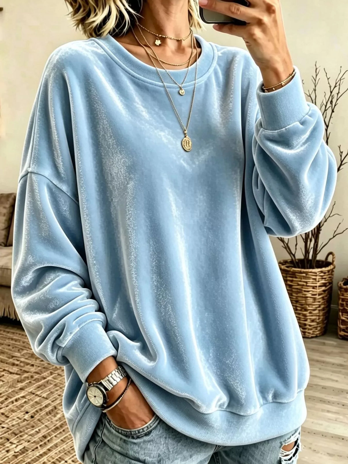 Full Size Crew Neck Drop Shoulder Sweatshirt Plus Size