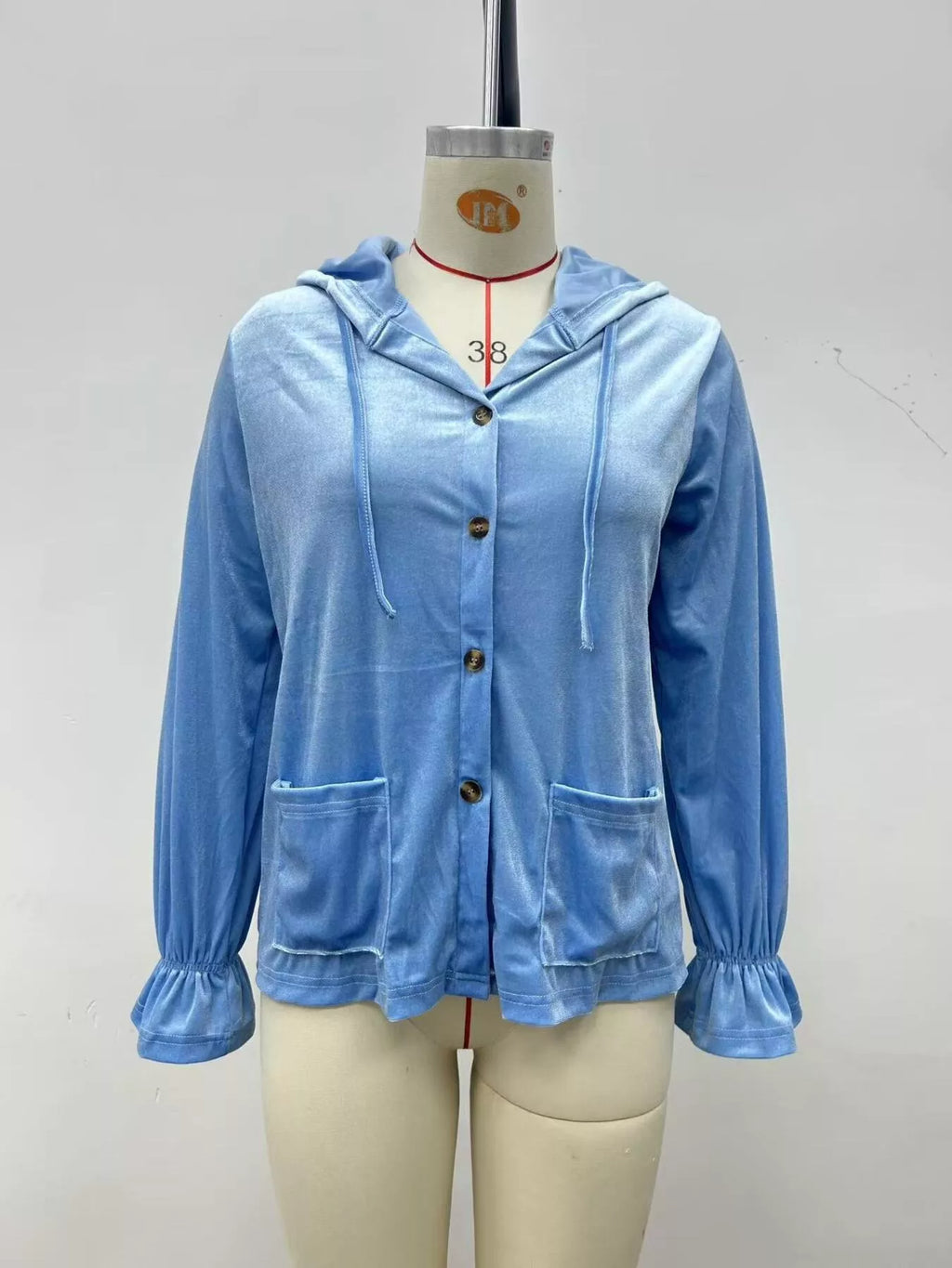 Full Size Velvet Button-Down Hooded Outerwear Plus Size
