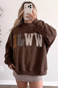 WWJD Mixed Pattern Embroidered Patch Graphic Mock Neck Sweatshirt