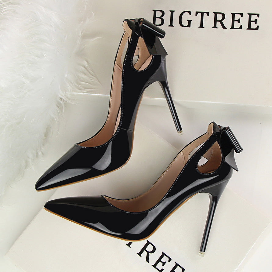 Women's Solid Color Cutout Back Bow High Heels See size chart under “more details”