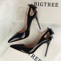 Women's Solid Color Cutout Back Bow High Heels See size chart under “more details”
