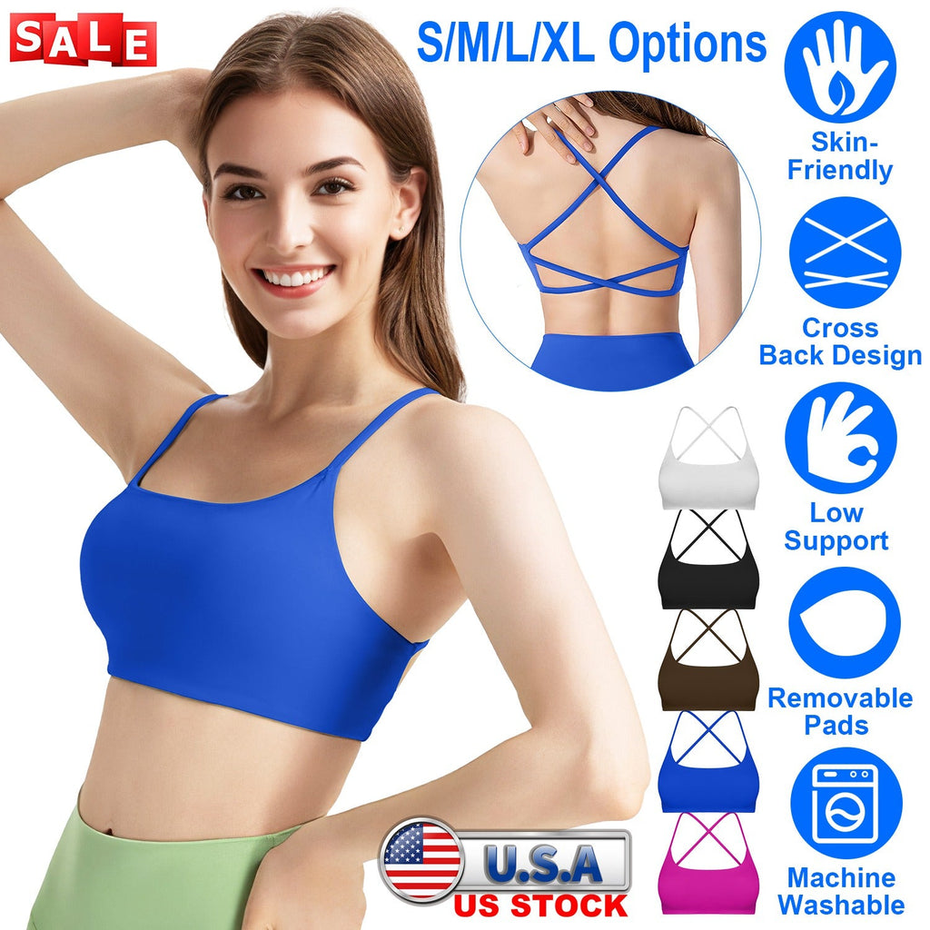 Cross Back Padded Sports Bra with Removable Pads