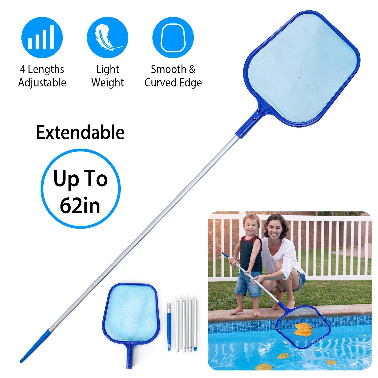 Swinging Pool Skimmer Cleaner Mesh Net Telescopic Pole