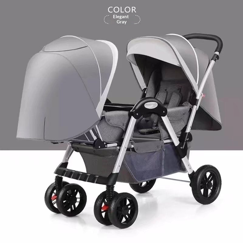Reclining Double-Person Face-to-Face Folding Stroller With Shock Absorption