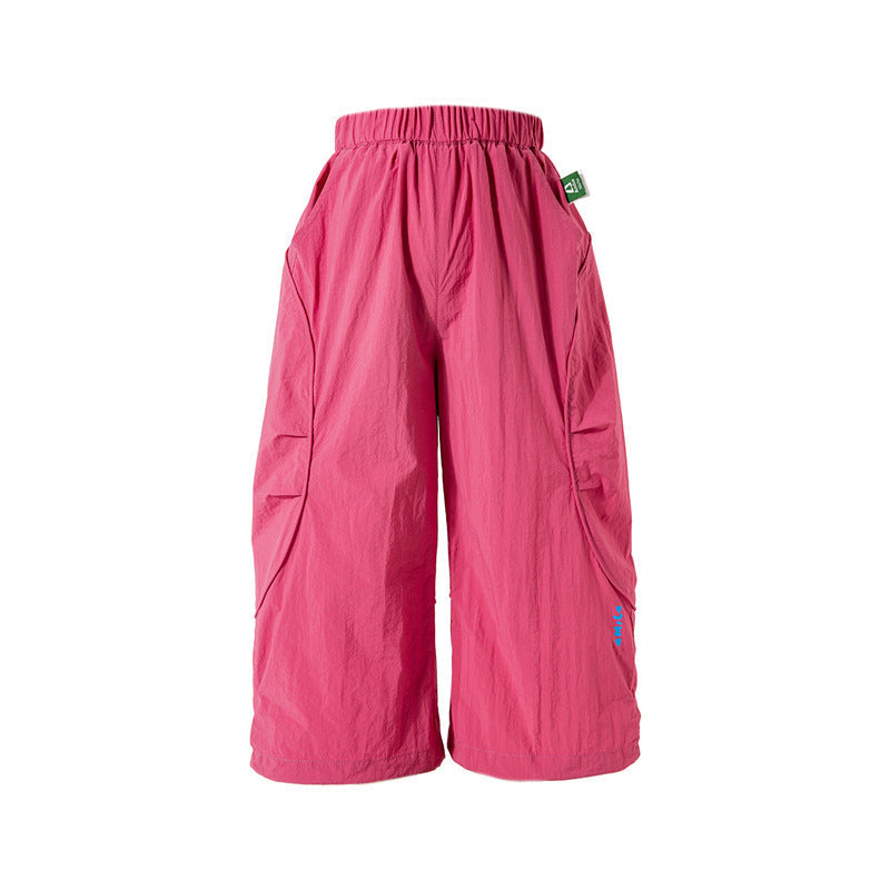 Kids Solid-Color Loose-Fit Wide-Leg Cropped Pants
