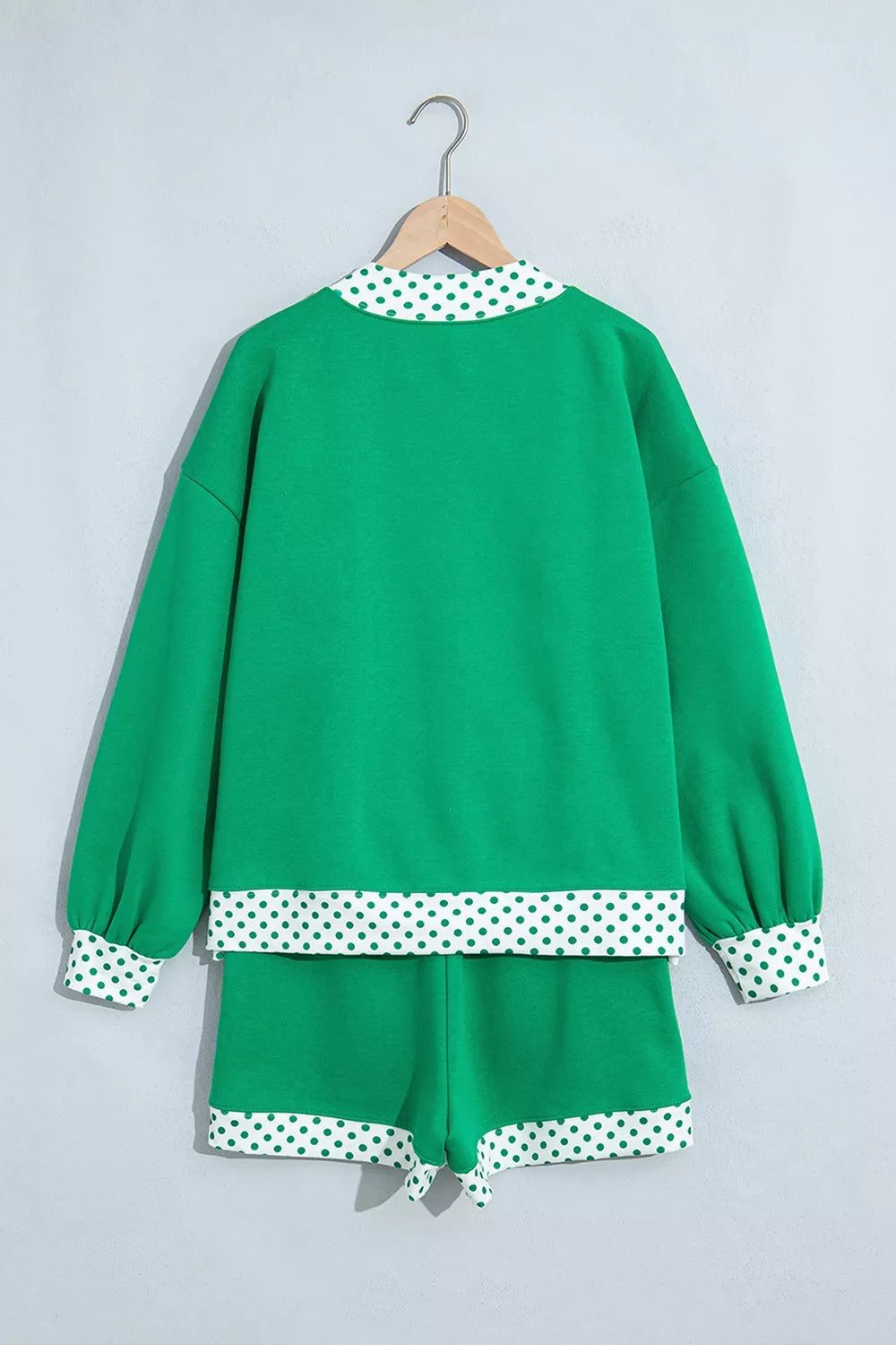 Polka Dot Trim Long Sleeve Sweatshirt and Shorts Set