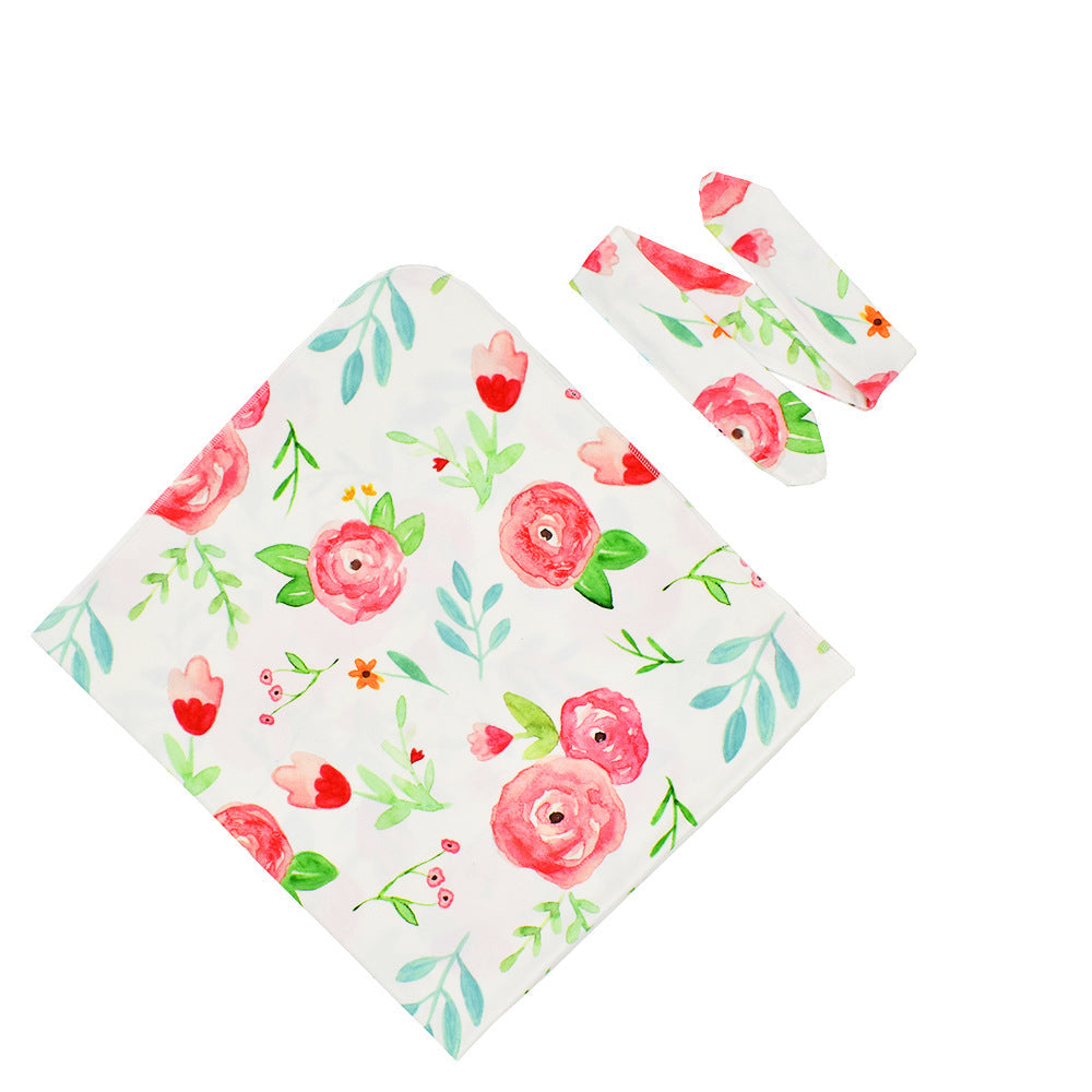 Newborn Swaddle Cloth With Rabbit-ear Knot Hairband Wrap Towel