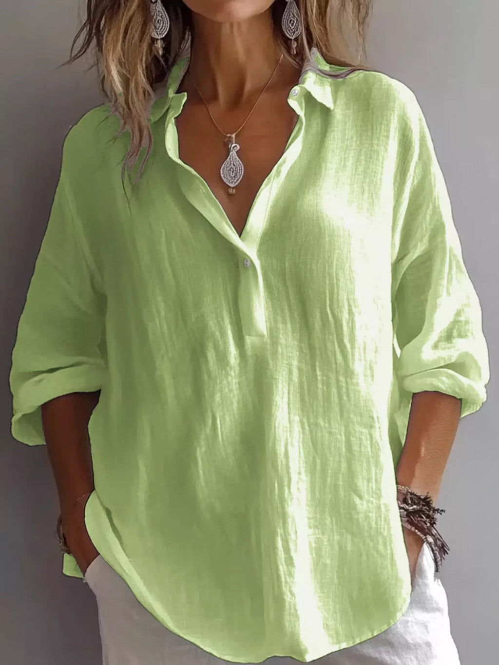 Collared Neck Long Sleeve Blouse