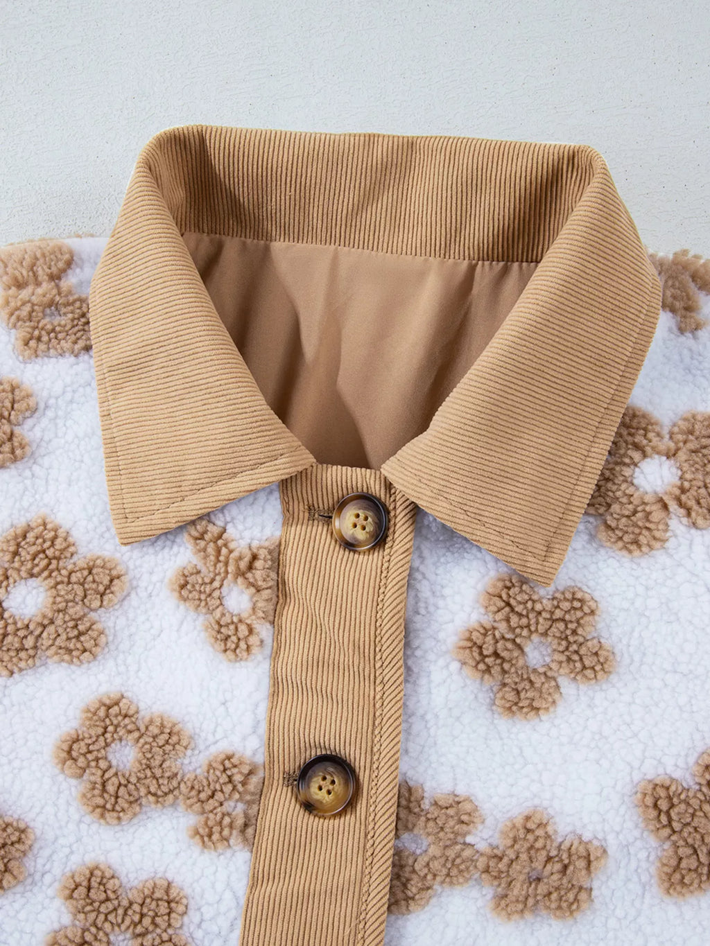 Flower Pattern Button Up Fleece Jacket