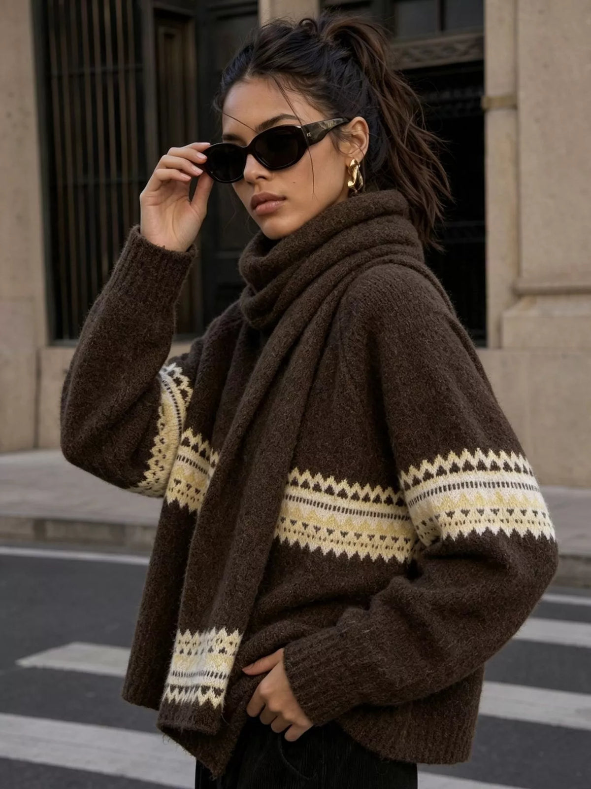 Geometric Button Down Knit Cardigan
