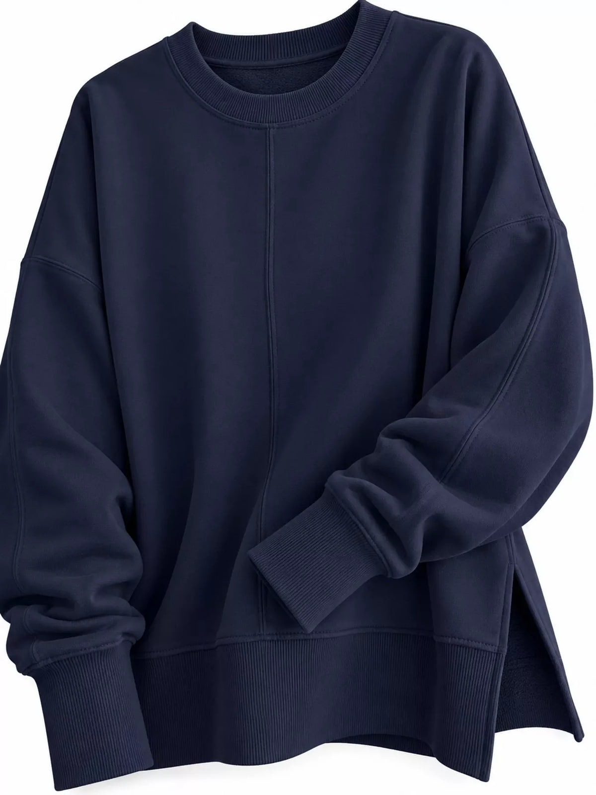 Oversized Crew Neck Sweatshirt with Side Slit