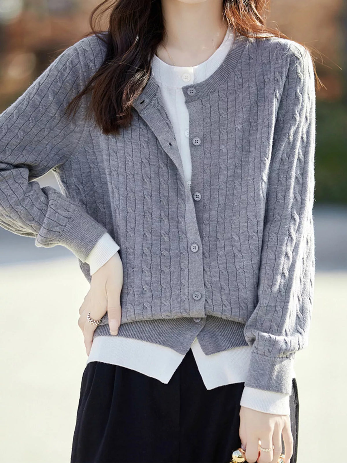 Cable-Knit Button-Down Cardigan