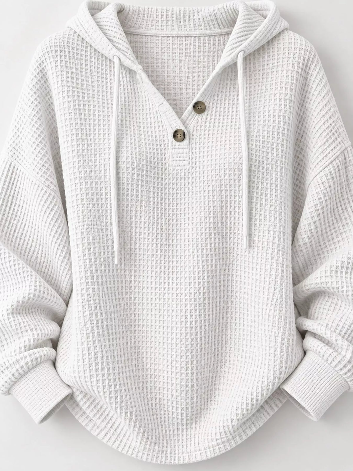 Full Size Waffle Knit Button Detail Hoodie Plus Size