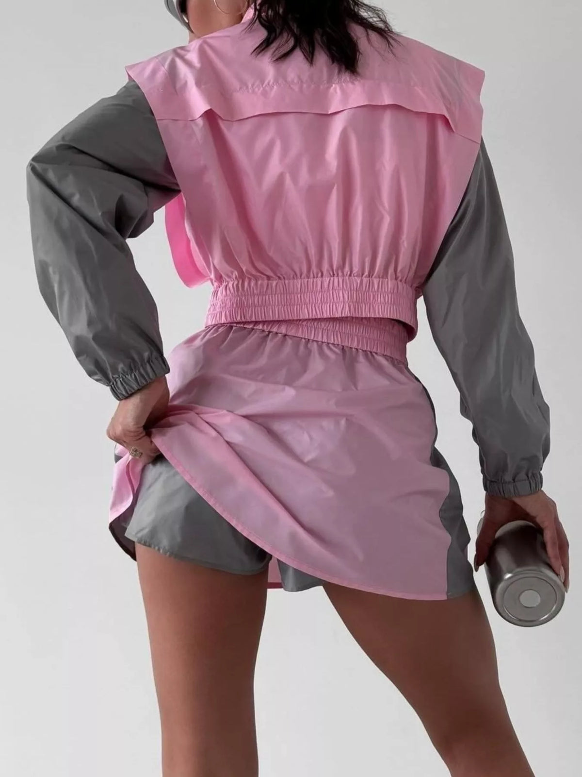 Color-Block Cropped Jacket and Skort Set