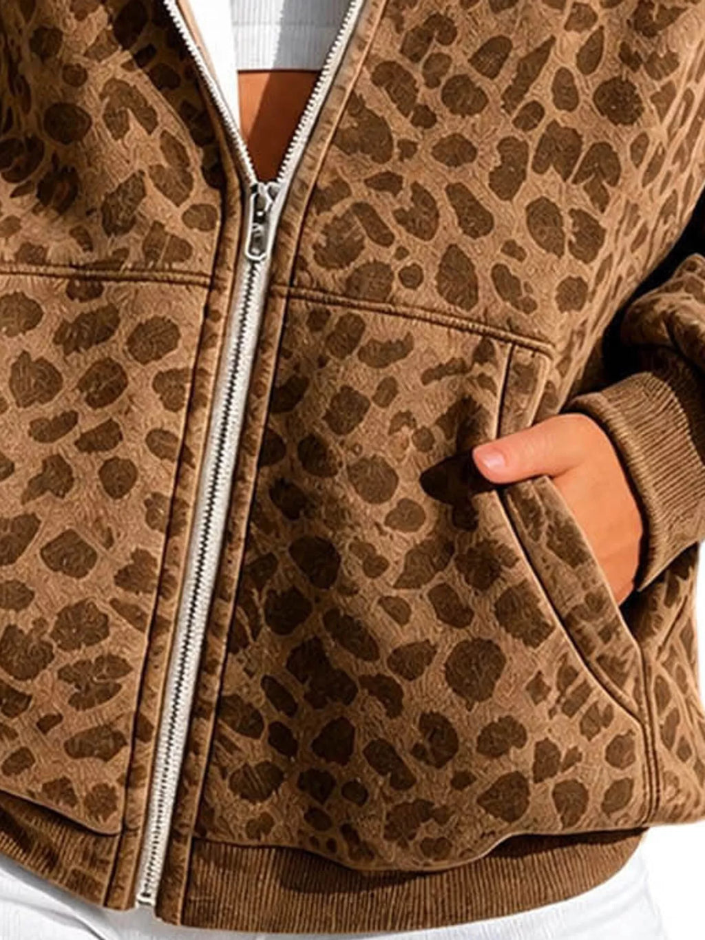 Full Size Leopard Zip Up Hoodie Plus Size