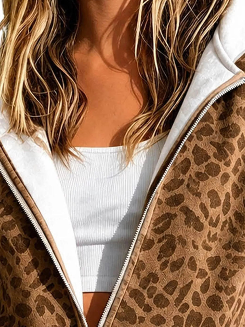 Full Size Leopard Zip Up Hoodie Plus Size