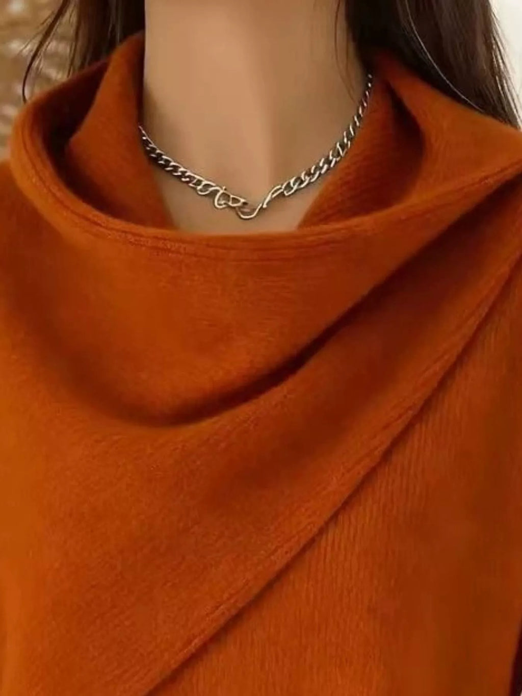 Full Size Solid Color Cowl Neck Sweater Plus Size
