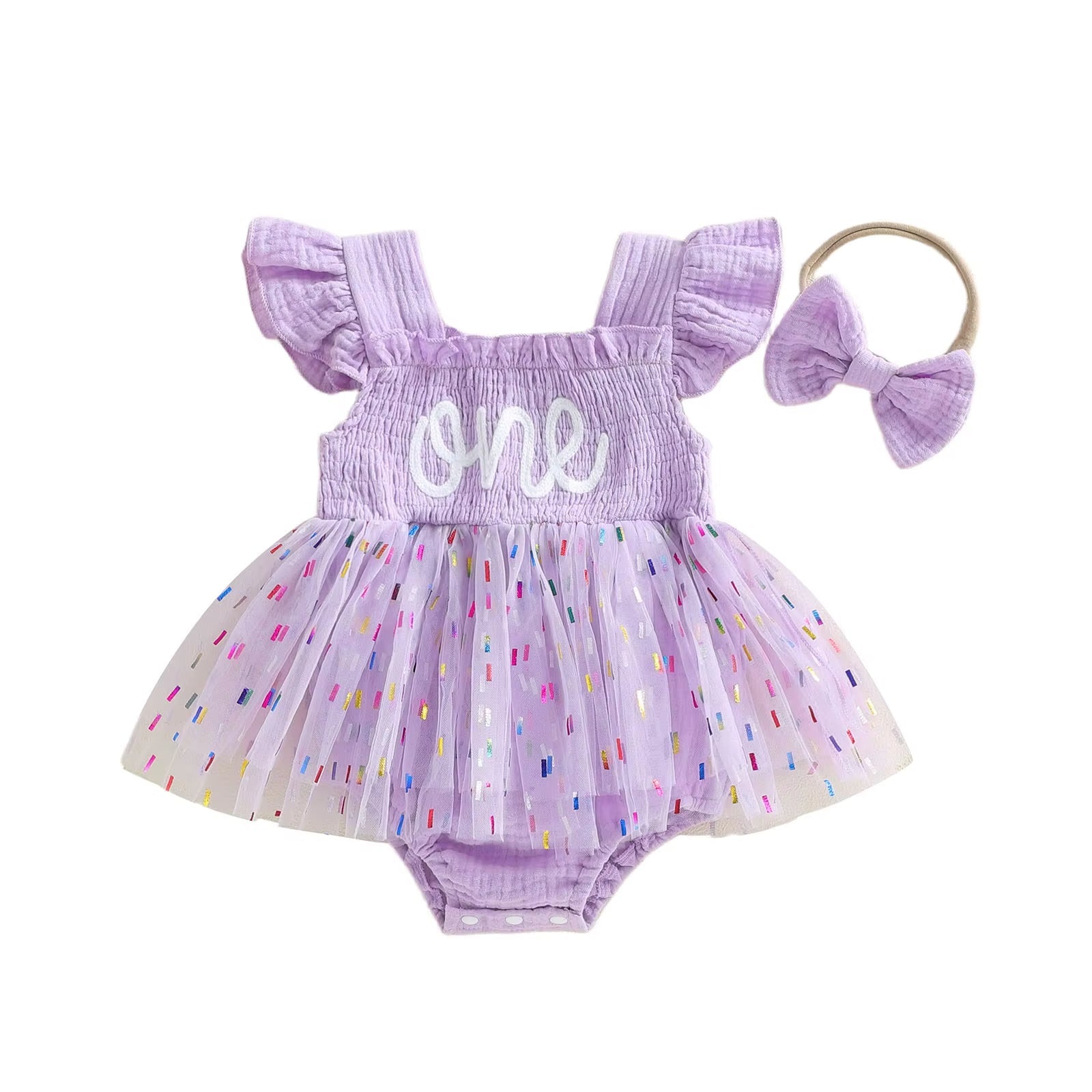Girls And Infants Mesh Romper With A Tulle Skirt And Bow