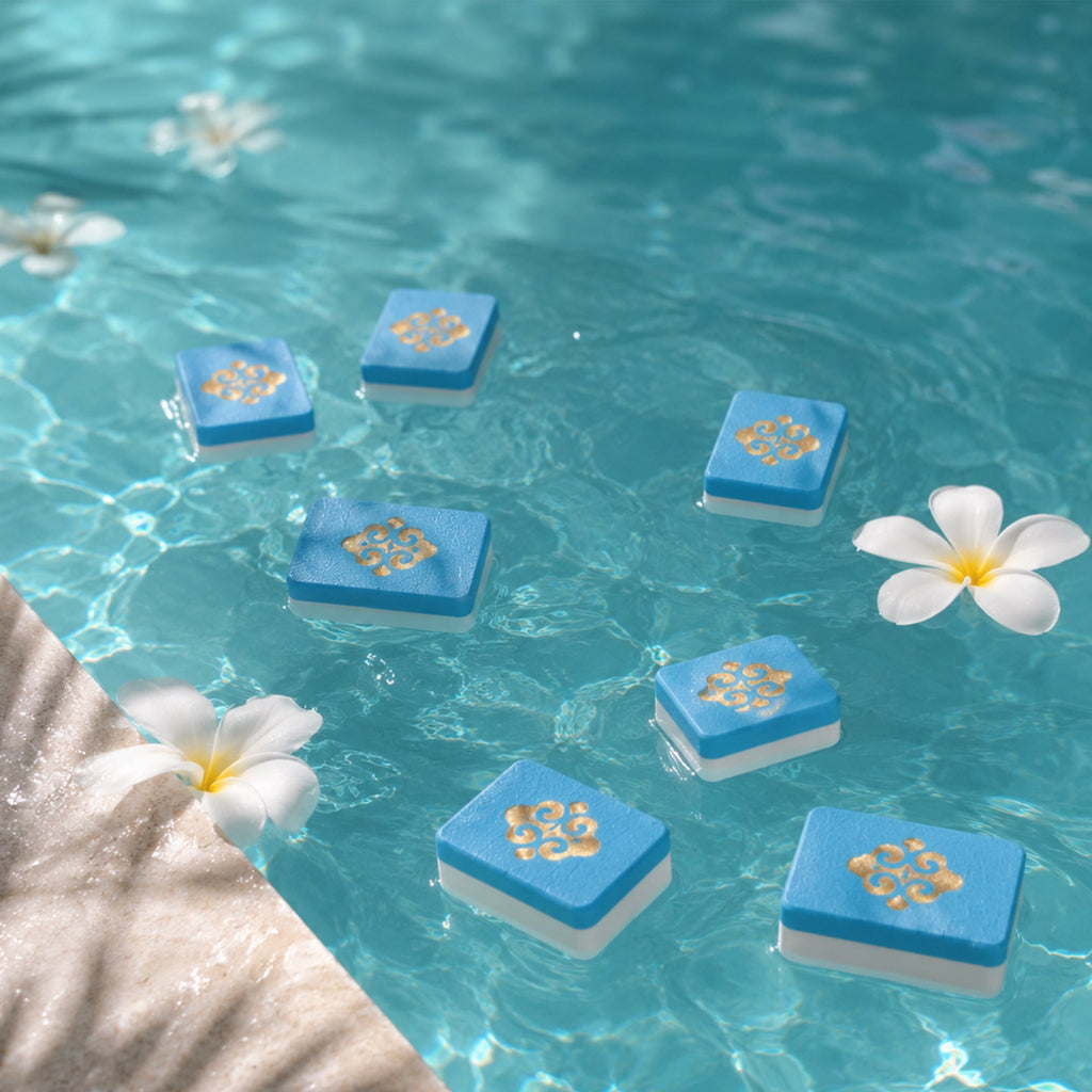 160PCS Floating Mahjong Tile Set Blue Classic Style With 3 Dice