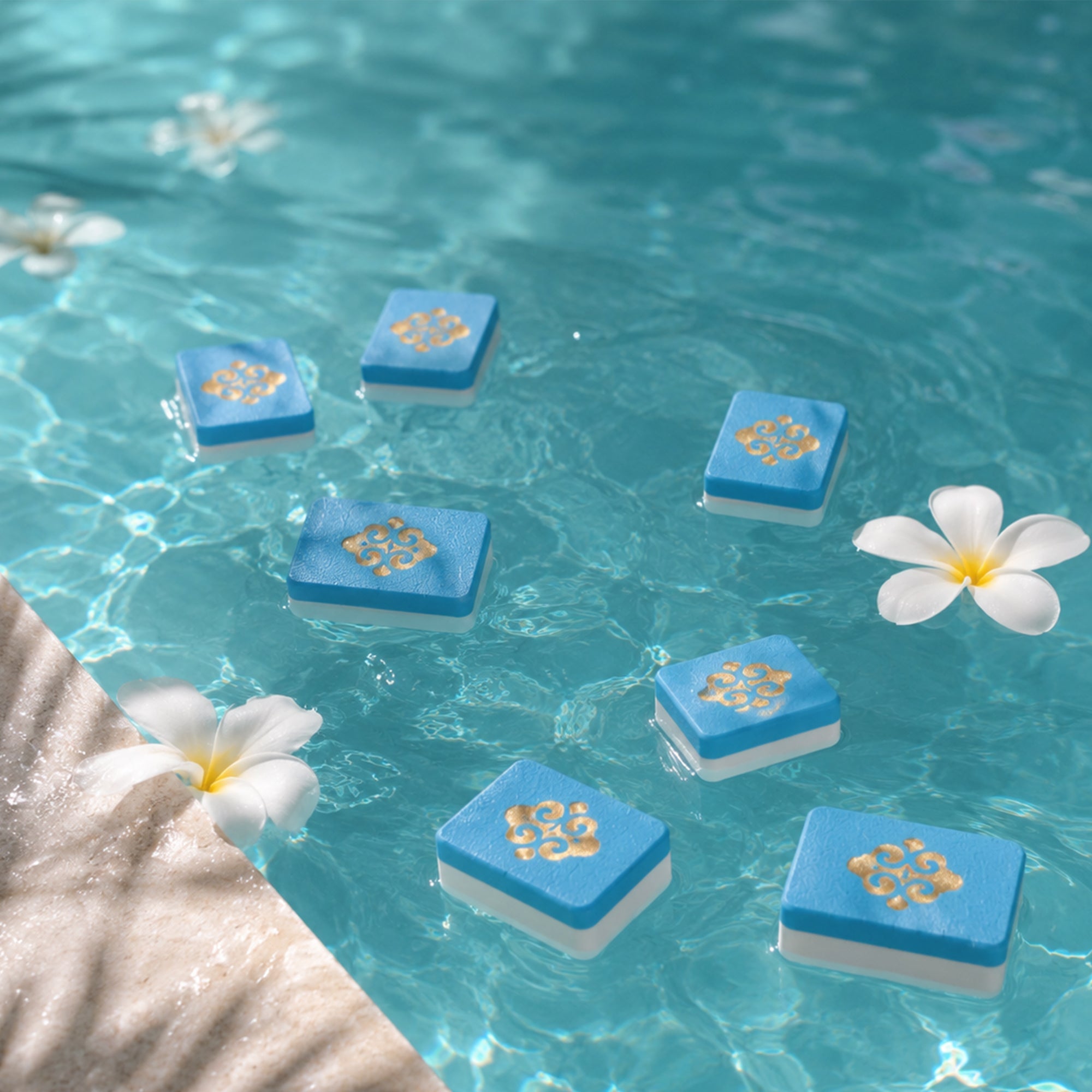 160PCS Floating Mahjong Tile Set Blue Classic Style With 3 Dice